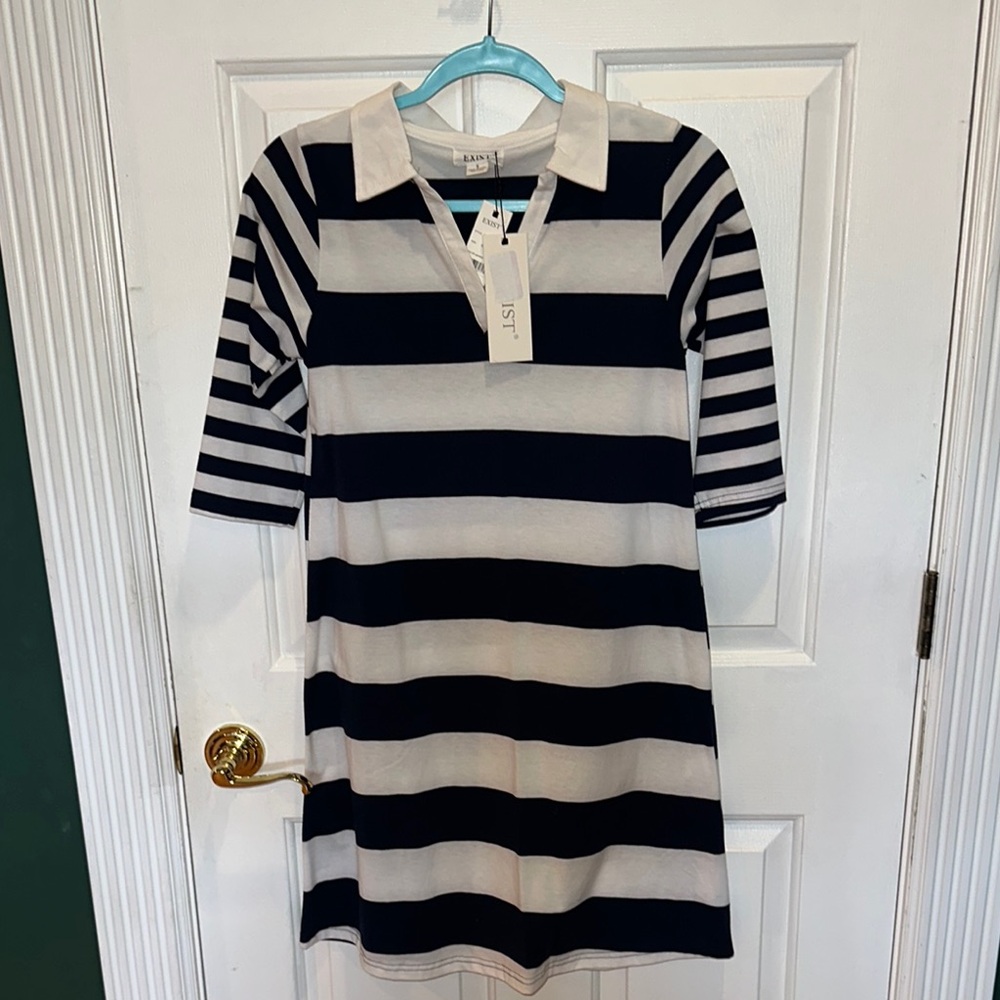 NWT Exist Striped Polo Dress in Navy and White